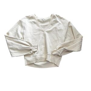 Agolde Women's V-Neck Cropped Sweatshirt in Cream, Size XS, Oversized Shirt